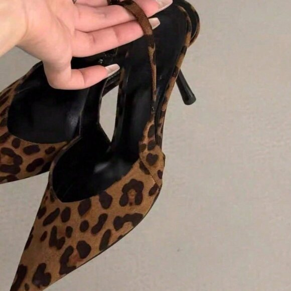 Brown Preppy Women's Pointed Toe Slingback High Heel Sandals - Picture 5 of 5